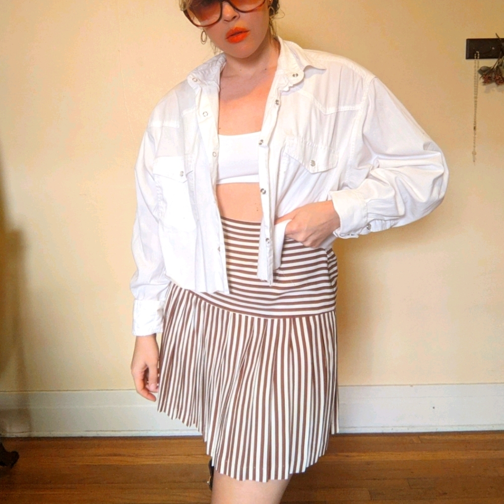 VTG Brown Striped Pleated Skirt - Picture 10 of 11